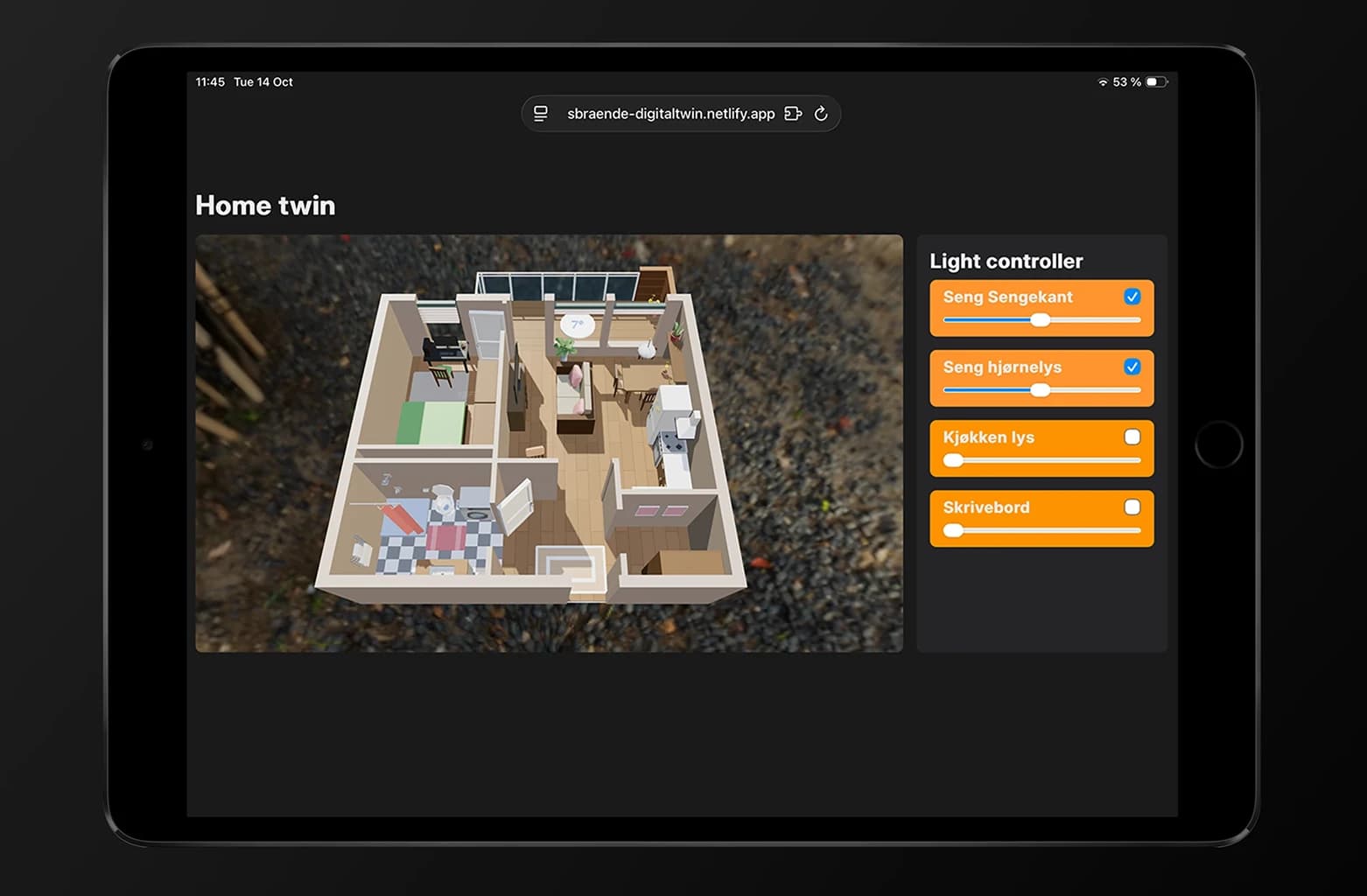 Digital Twin Home project screenshot 3 - Digital-twin on tablet
