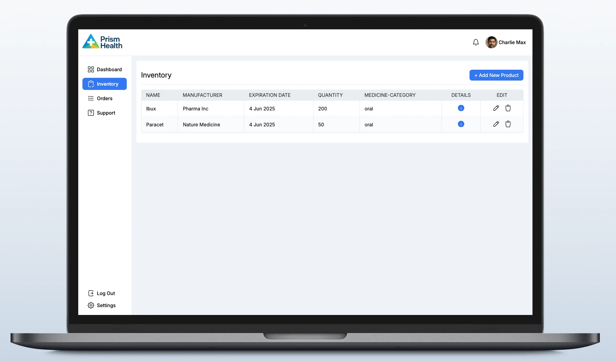 Other Projects project screenshot 4 - Pharmacy Inventory System on Laptop